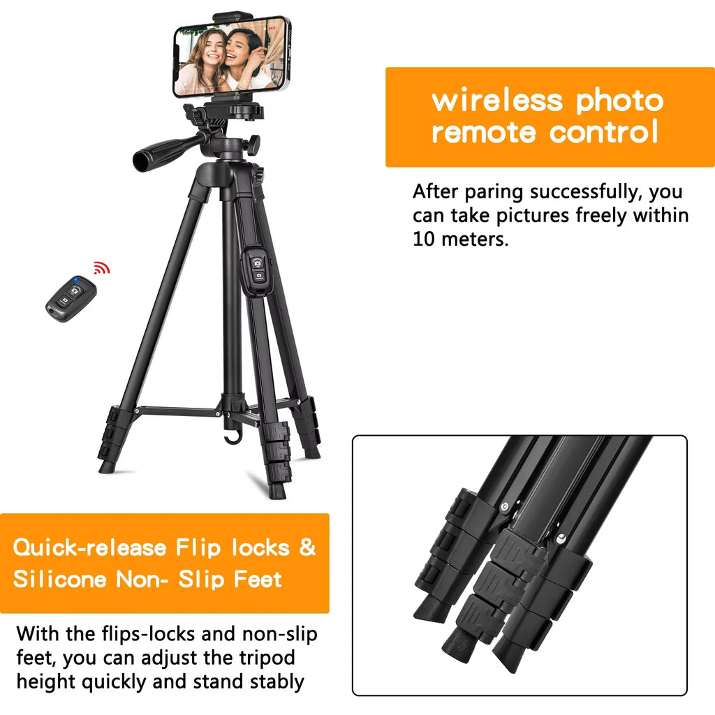 Tripod,60" Camera Tripod with Travel Bag,Cell Phone Tripod with Remote,Professional Aluminum Portable Tripod Stand