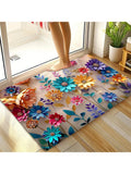 1pc multi-color floral print design bathroom mat, anti-slip, super absorbent and quick-drying shower floor mat, dry and soft ant