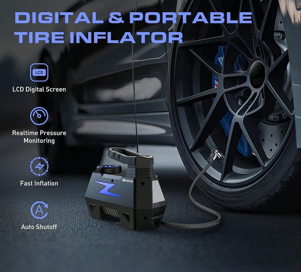 Portable Car Air Compressor 12V, Electric Tire Inflator Pump With Digital Pressure Gauge & LED Light, Handheld Car Air Pump For Car Tires, Motorcycle, Bicycle And Emergency Roadside Use