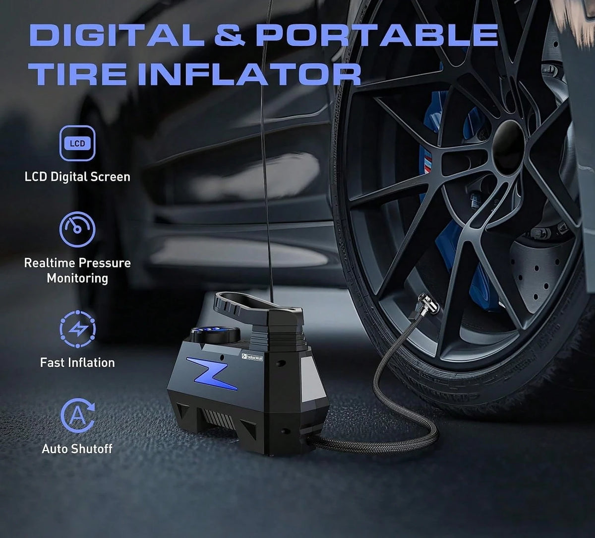 Portable Car Air Compressor 12V, Electric Tire Inflator Pump With Digital Pressure Gauge & LED Light, Handheld Car Air Pump For Car Tires, Motorcycle, Bicycle And Emergency Roadside Use