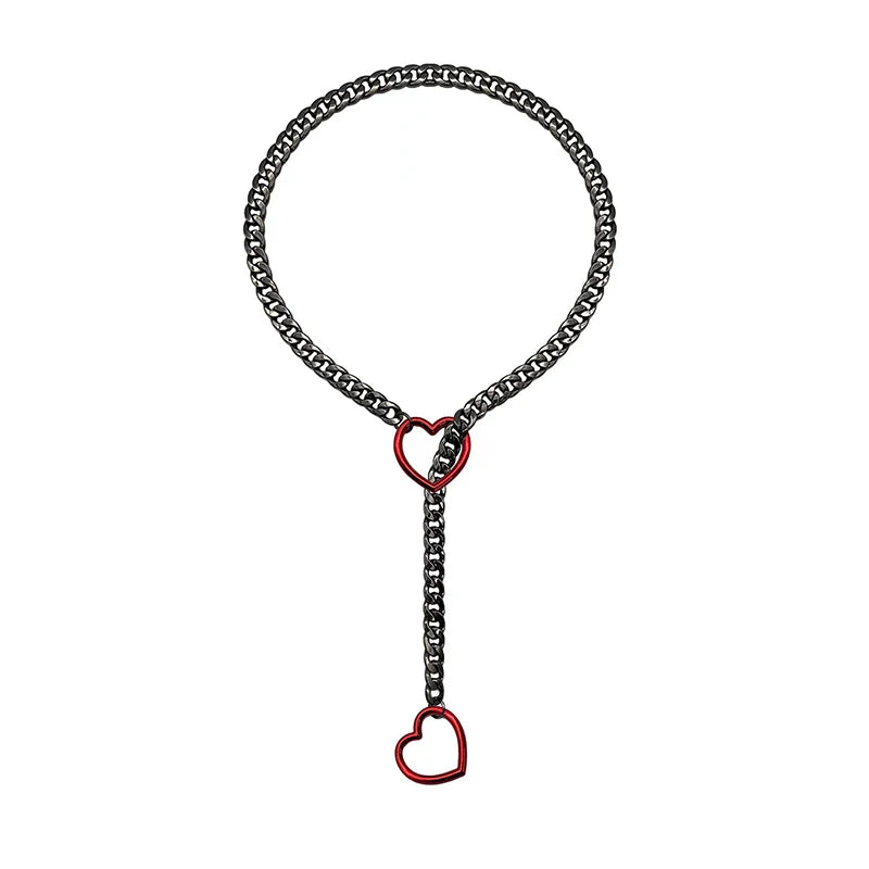 Heart O-ring Slip Chain For Women Punk Rock Necklace Stainless Steel Cuban Long Necklace Trendy Simple Adjustable Y-Necklace