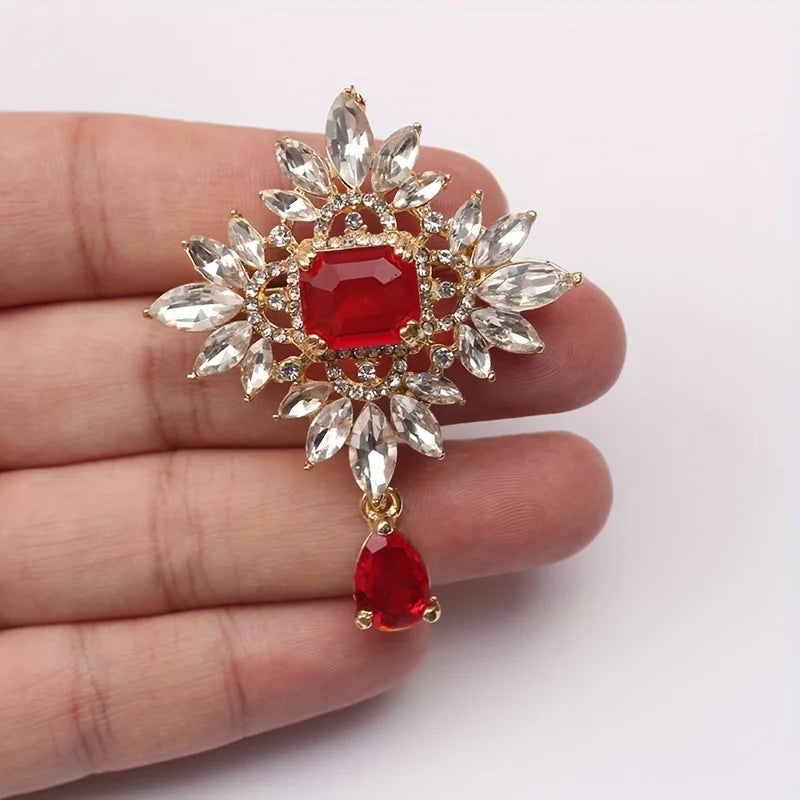 Creative Crown Brooch High-end Alloy Women's Corsage Women's Colorful Rhinestone and Water Drop Jewelry