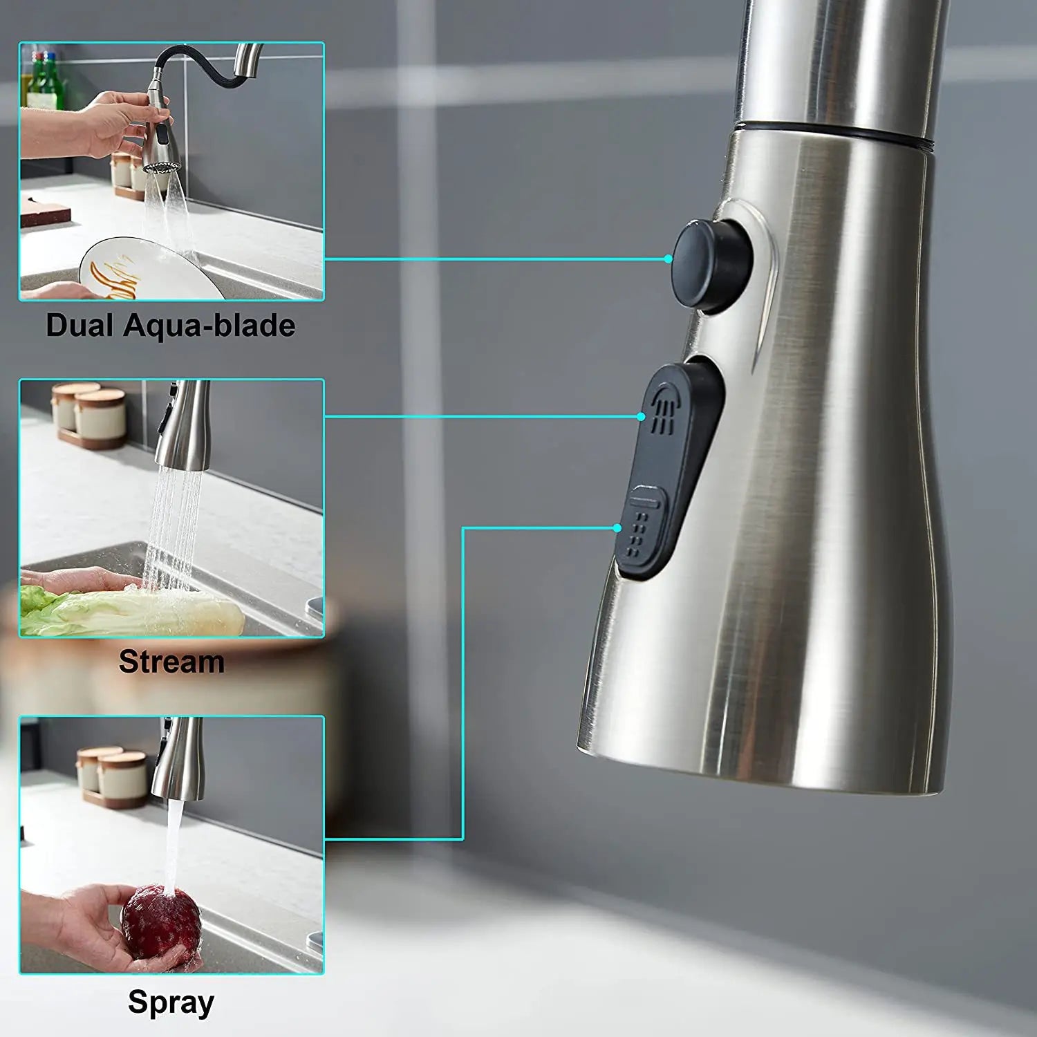 Premium Kitchen Pull Out Faucet Sprayer, 3 Modes ABS Water Saving Basin Sink Shower Head for 1/2" Connection