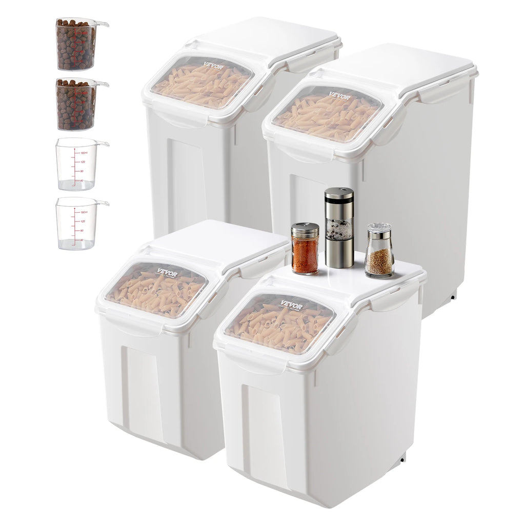 VEVOR 4pcs Rice Storage Container Large Dog Food Dispenser Bin, Kitchen Ingredient Grain Cereal Bin Pet food Containers