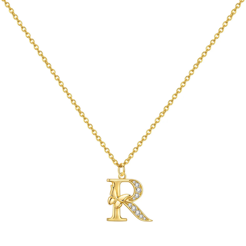 Original 925 Sterling Silver 18K Gold Zircon Butterfly A-Z 26 Letter Y-shaped Chain Necklace For Women Commemorate Jewelry Gift