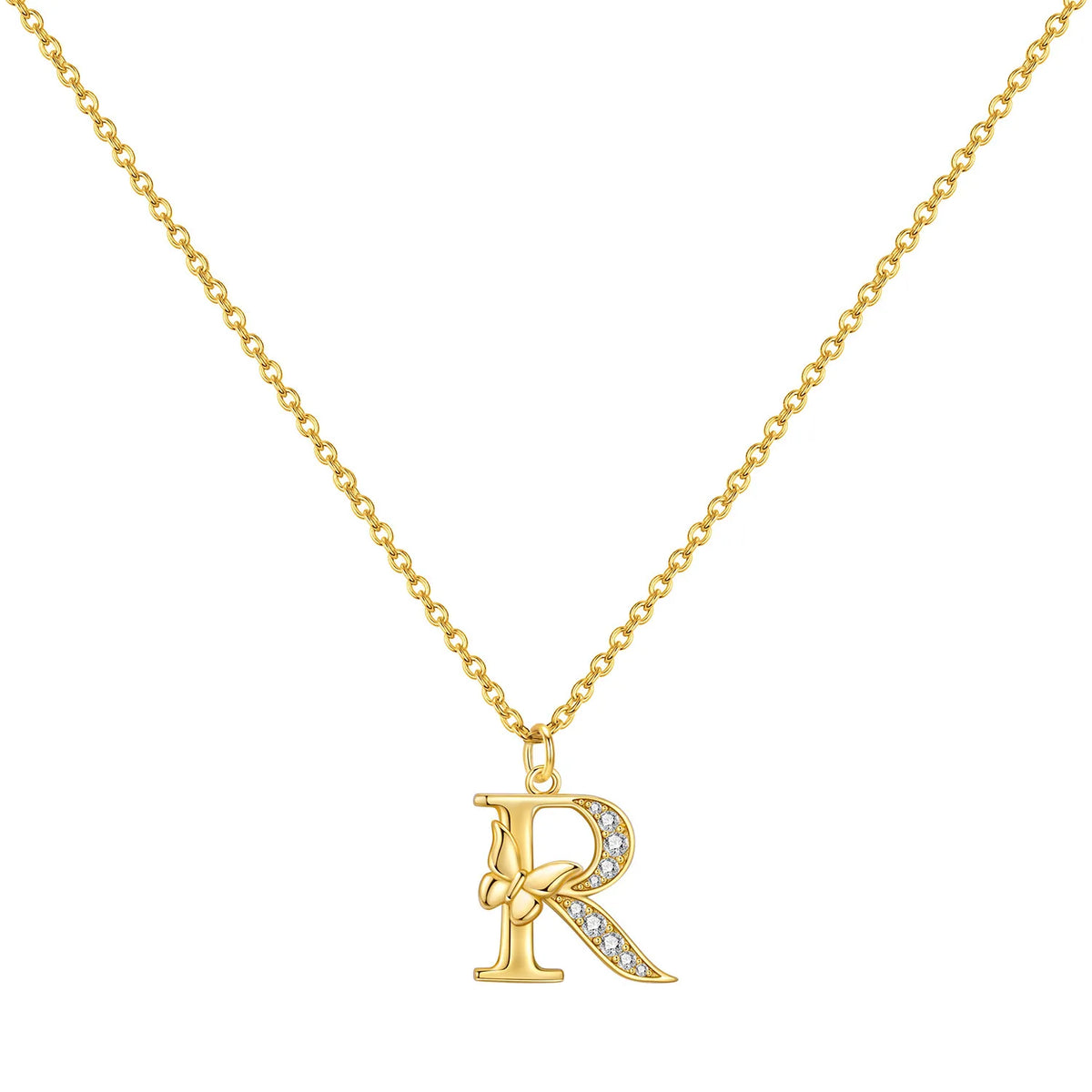 Original 925 Sterling Silver 18K Gold Zircon Butterfly A-Z 26 Letter Y-shaped Chain Necklace For Women Commemorate Jewelry Gift