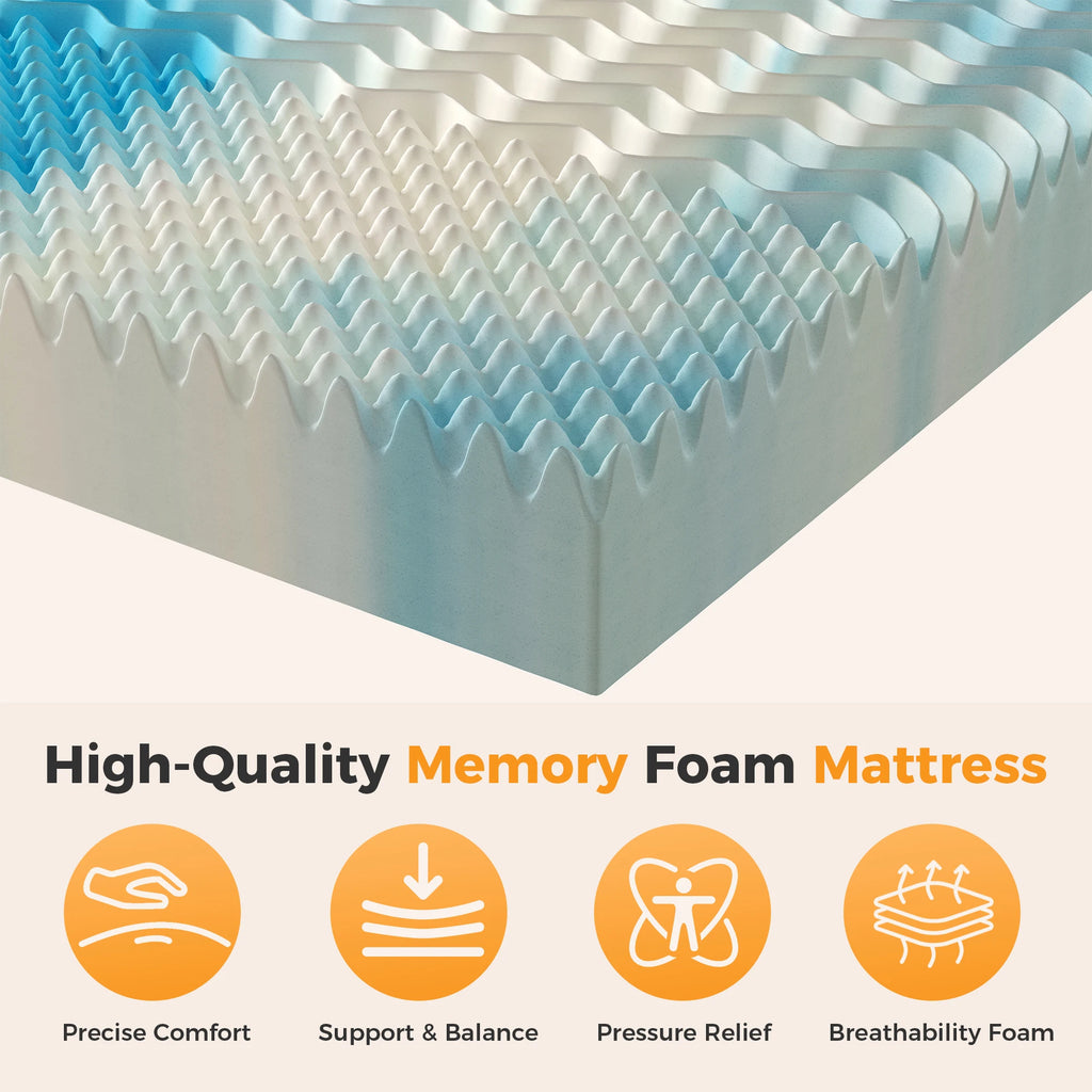 JHK 2-4 Inch Cooling Gel Memory Foam Mattress Topper Full Size 5-Zone Pressure Relief Mattress Soft and Breathable Bed Topper