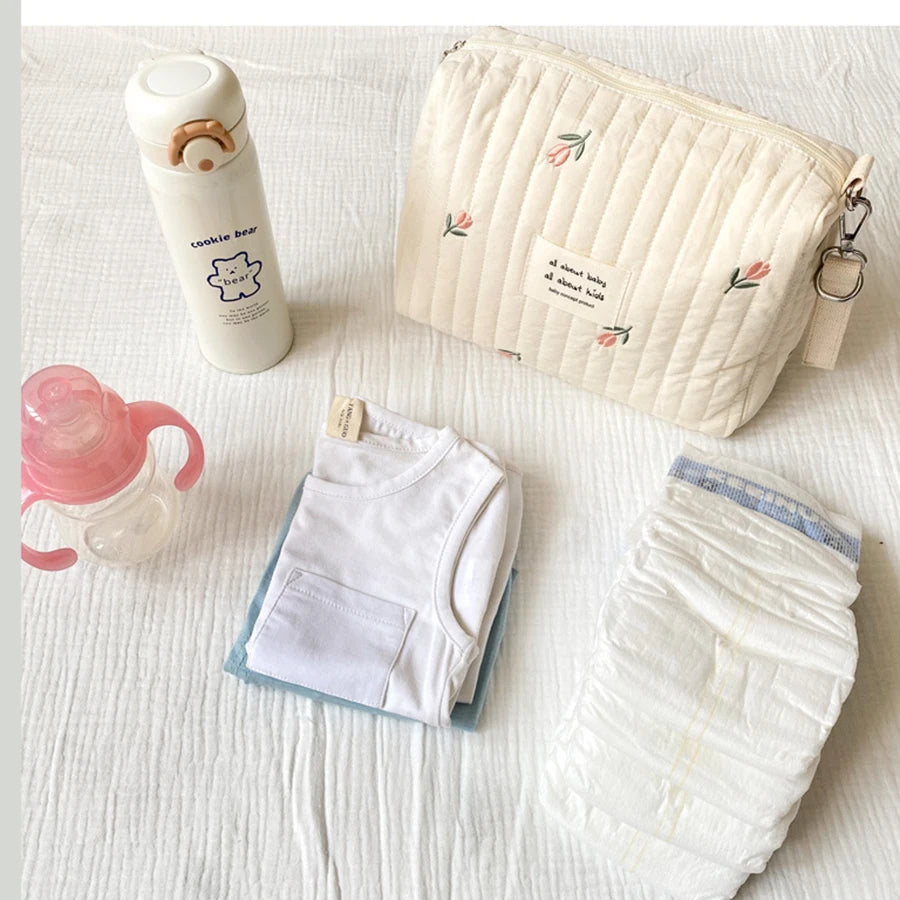 Fashion Printed Embroidery Diaper Bag, Multifunctional Baby Nappy Changing Tote, Large Capacity Stroller Organizer, Travel Mummy