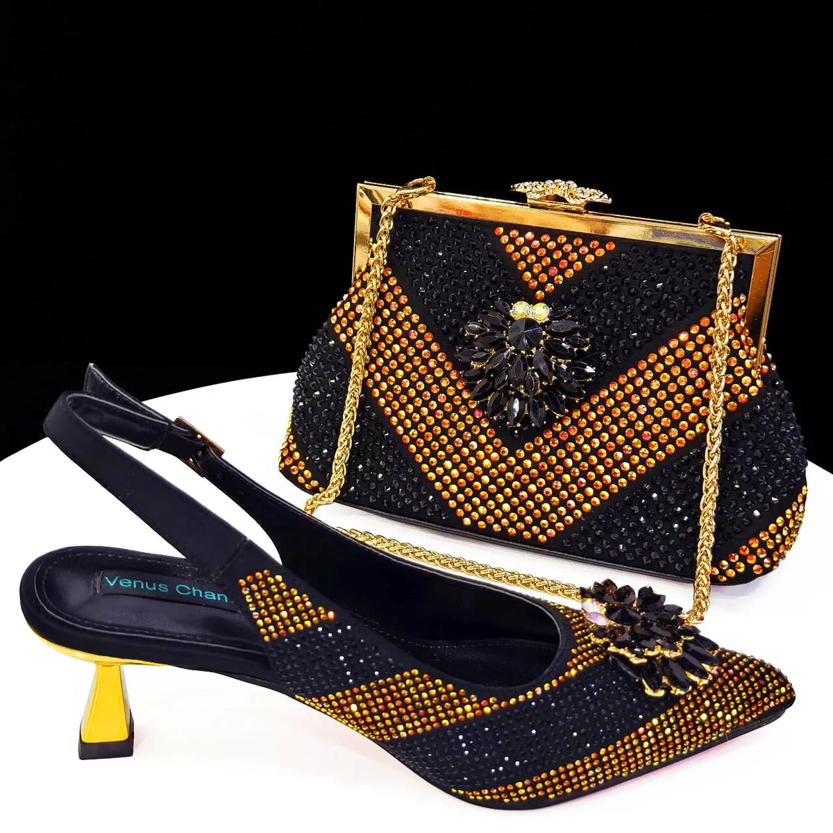 2024 Italian Design Rhinestone Luxury Wine Colour Pointed Toe Shoe & Bag Set Women's High Heels for Parties By Venus Chan