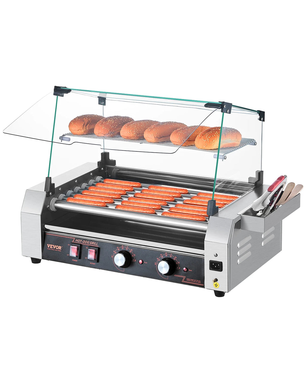 SucceBuy 5 7 11 Rollers Hot Dog Roller Stainless Steel Sausage Grill Cooker Commercial Hot Dog Machine with Dual Temp Control