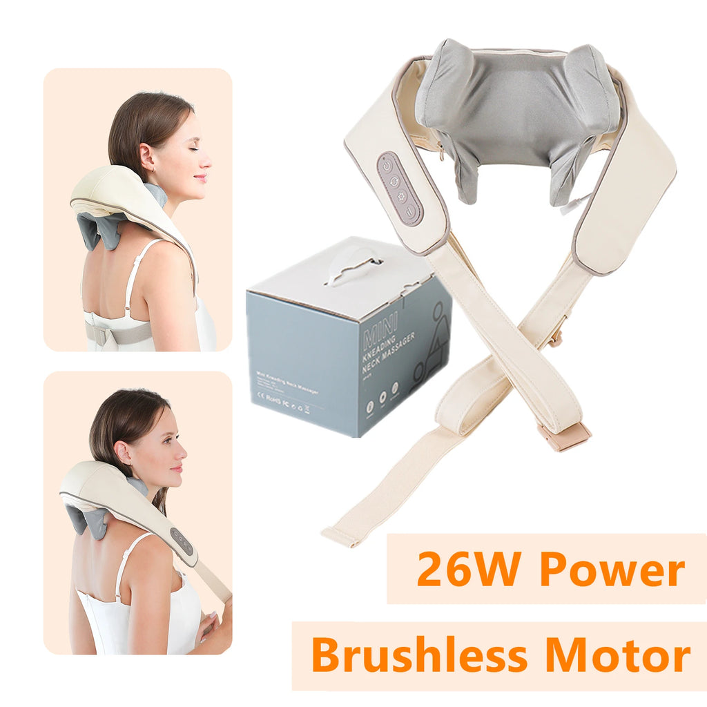 Foreverlily Wireless Neck And Back Massager Neck And Shoulder Kneading Massage Shawl Neck Cervical Relaxing Trapezius Massager