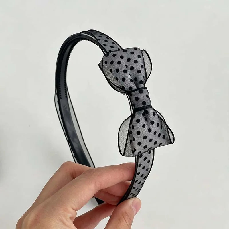 1PC Vintage Polka Dot Organza Bow Headbands Elegant Sheer Mesh Hair Hoops Sweet All-Match Hair Accessories For Women Daily