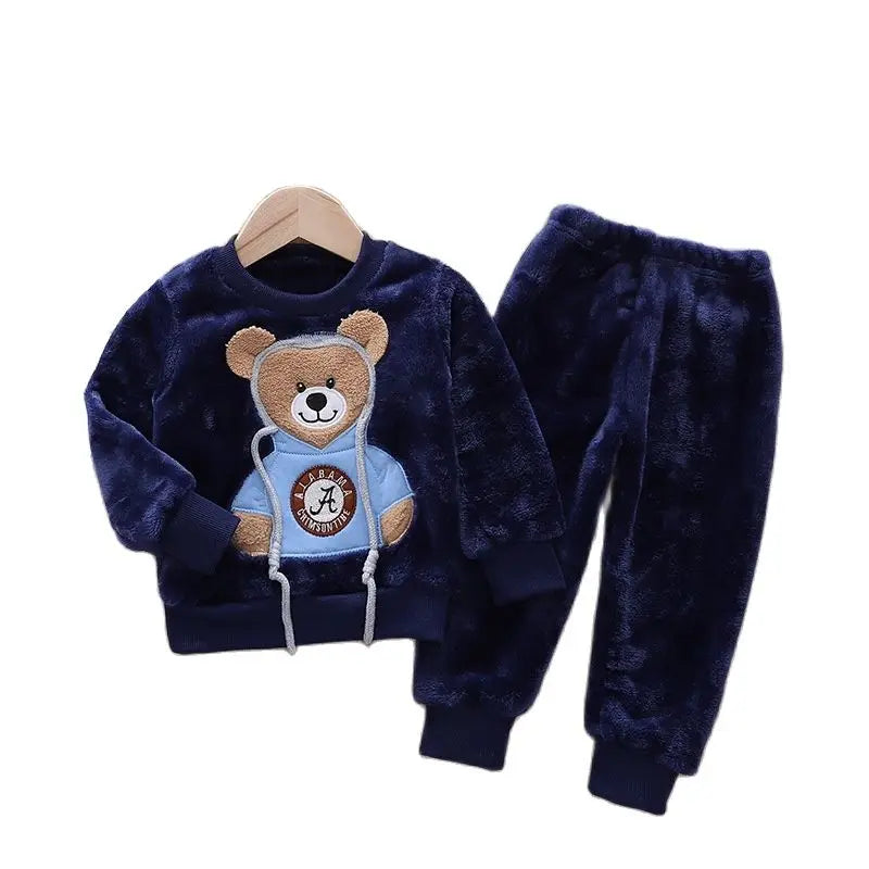 2023 New winter Baby Boy Girl Thicken Pajamas Set Flannel Fleece Toddler Child Warm Catoon Sleepwear Kids Home Suit 0-5Y