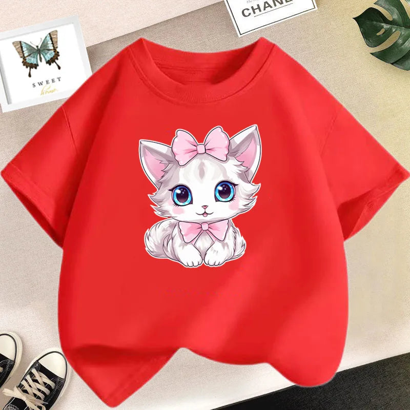 Girls Cotton Cute Cat/dog Graphic T shirt Summer Fashion Vintage Personality Kawaii Purple clothes Short Sleeve Tops