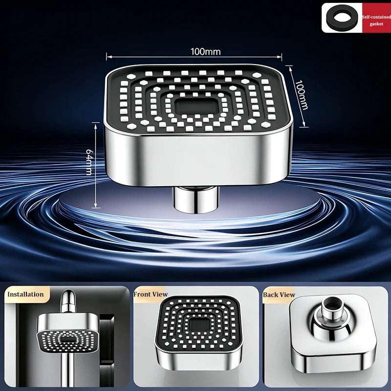 4" Square Water Saving Shower Head Removable Top Sprayer Rain Shower Nozzle for Bathroom Hotel School