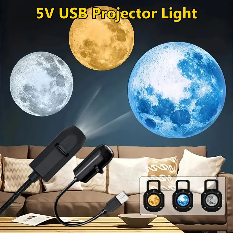 5V USB Projector Light Moon Earth Planet Night Light Switchable Pattern LED Projector Lamp for Room Ceiling Window Wall Decor