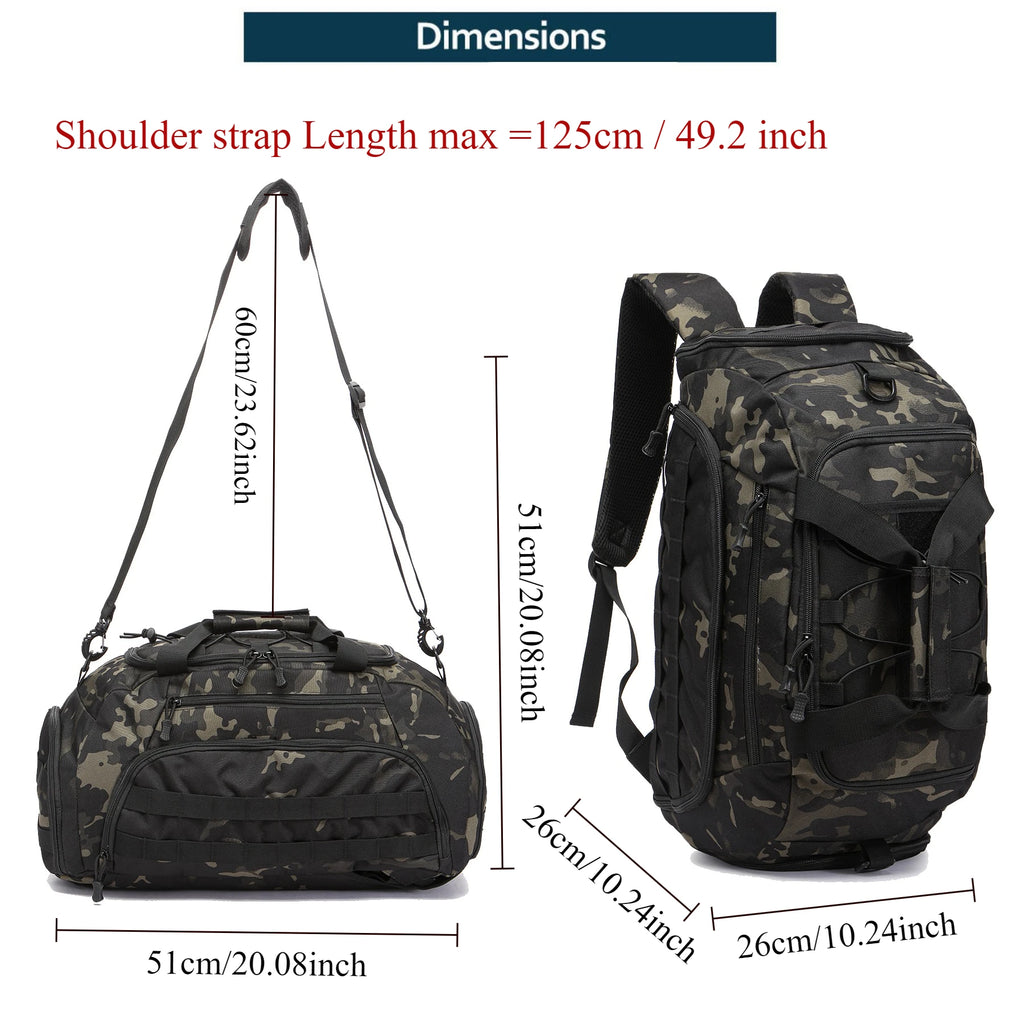 Tactical Gym Backpack with Shoe Compartment Convertible 3-in-1 Duffel Sling Bag for Men Women Weekender Overnight Travel Bag