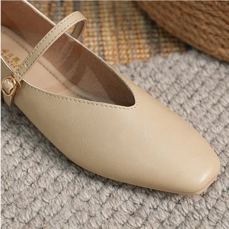Woman Spring Casual Square Toe Low Soft Soled Shoes Lolita Ballerina Red Flats Female Elegant French Retro Buckle Mary Janes
