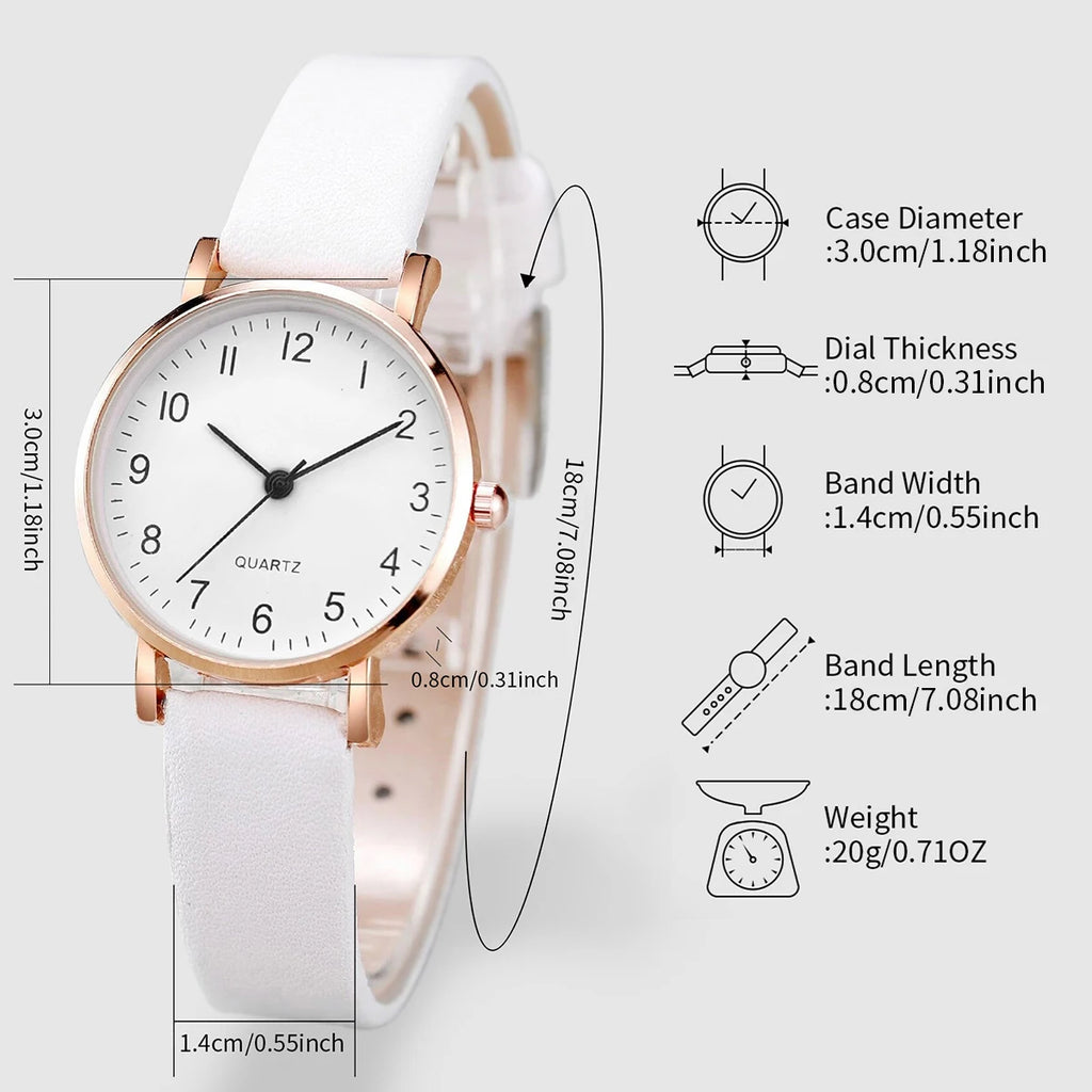2PCS/Set Women's Watch Fashion Arabic Dial Leather Band Quartz Watches Gold Heart Bracelet Set