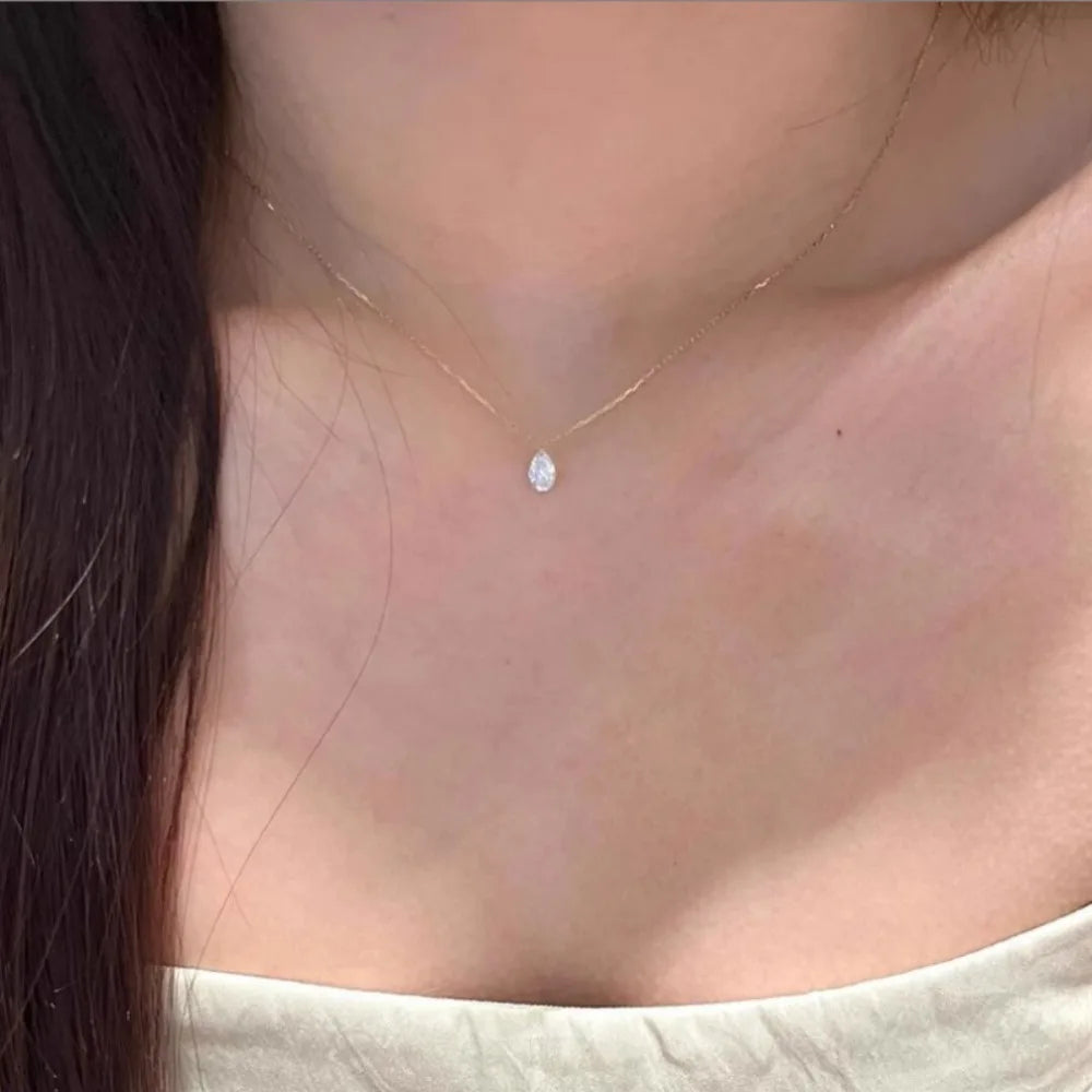 Minimalist Stainless Steel Teardrop Zircon Pendant Necklace for Women Stylish Versatile Collar Chain Does Not Fade Jewelry Gift