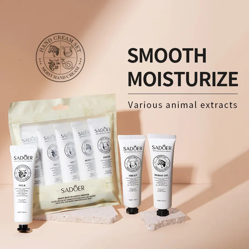5pcs Hand Cream Gift Set – Infused with Goat Milk & Nourishing Oils for Deep Moisture and Restorative Care, 30g Squeeze Tubes