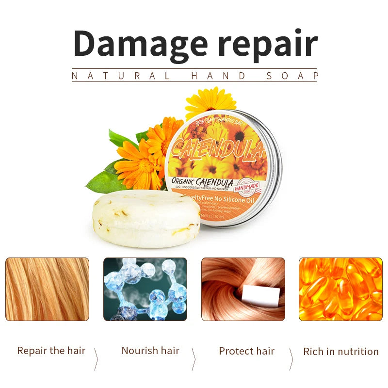 Calendula Plant Shampoo Soap Has No Silicone Oil or Residue, Deeply Cleanses the Scalp, Controls Oil and Removes Oil