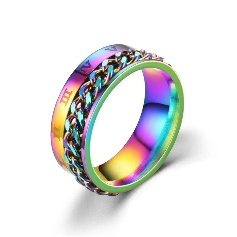 Titanium Steel Rotatable Chain Rings Men Women Stress Ring For Anxiety Couple Jewelry 8mm Corkscrew Rings Multifunctional Gift