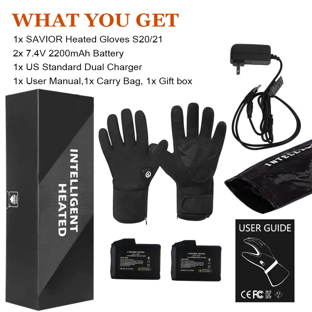 SAVIOR HEAT Heated Mittens Waterproof Electric Heated Skiing Gloves For Men Women Thermal Gloves With Rechargeable Battery Warm