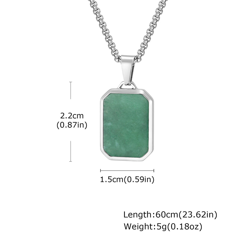Trendy Pendant Necklaces for Men,Square Natural Stone Stainless Steel Necklaces,Hip Hop Healing Jewelry Gifts for Husband Dad