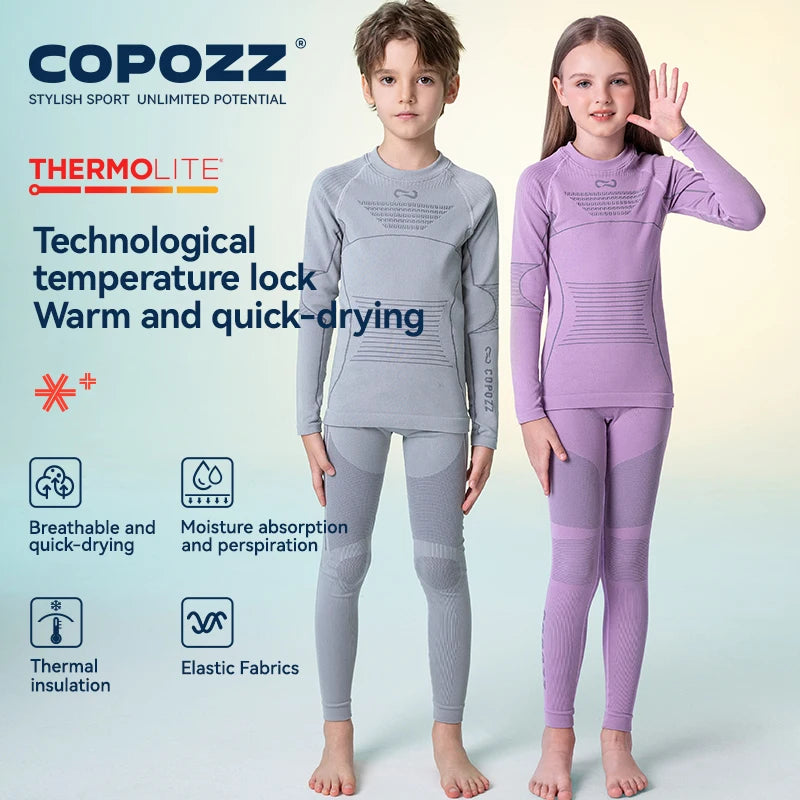COPOZZ Child Functional Ski Thermal Underwear Perspiration Compression Snowboard Quick Dry Breathable Seamless Knitting Set Kids