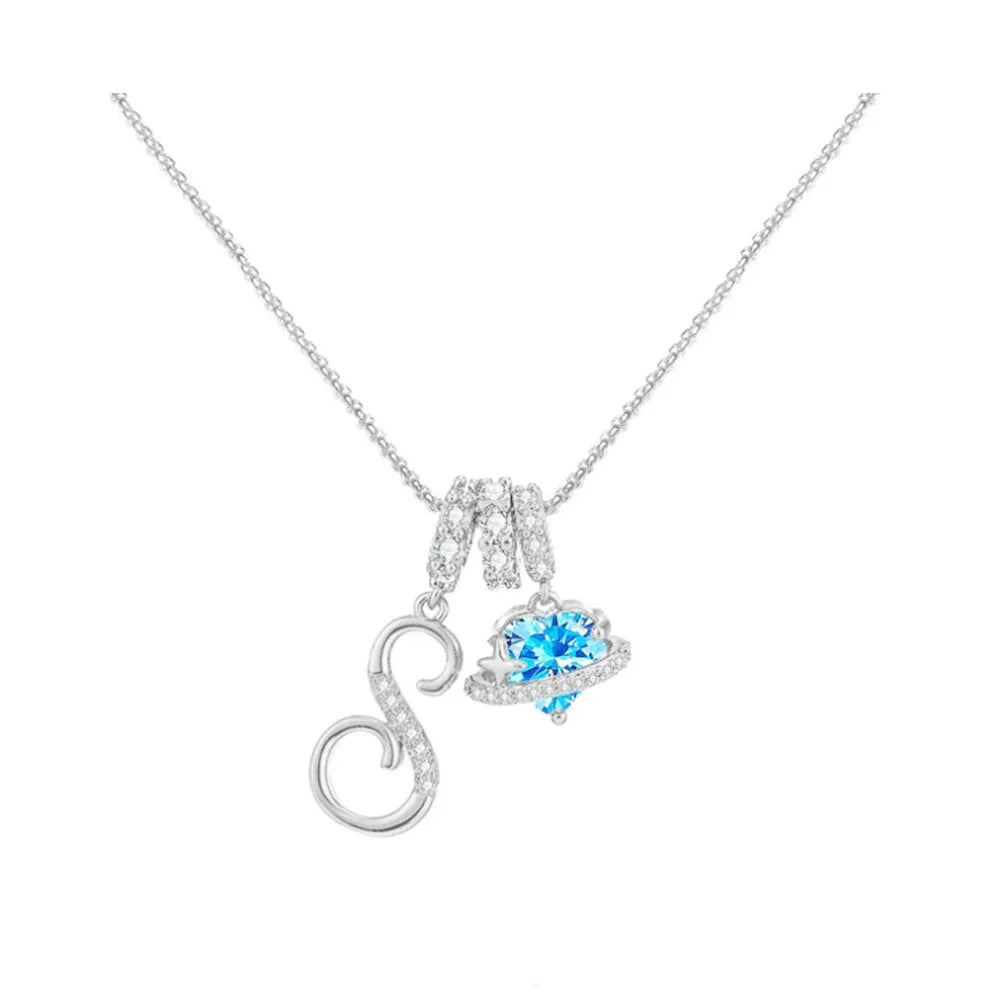 Heart-shaped Necklace with the Initial of a Lady, Zircon Pendant, English Diamond Jewelry, Suitable for Friday