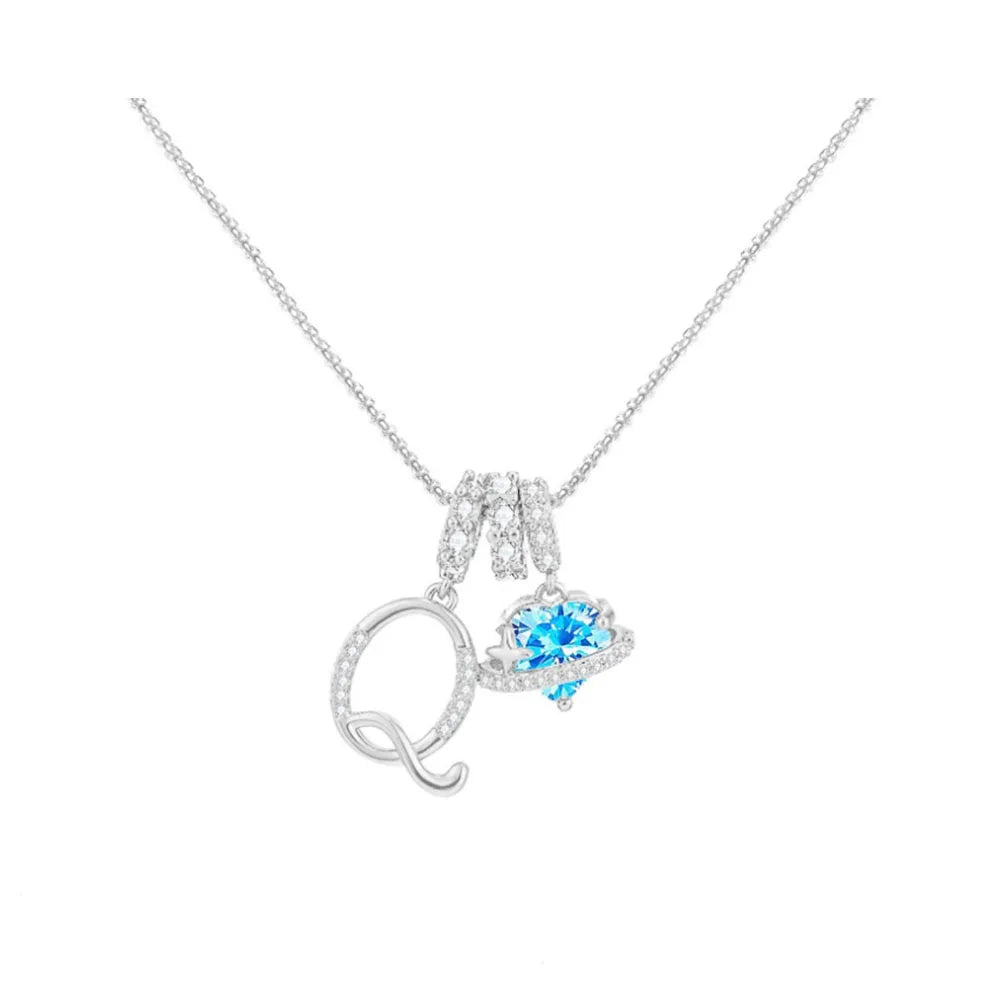 Heart-shaped Necklace with the Initial of a Lady, Zircon Pendant, English Diamond Jewelry, Suitable for Friday