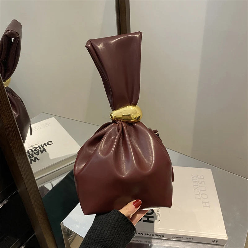 New Mini PU Leather Underarm Pleated Bag For Women Fashion Designer Female Retro Shoulder Bag Handbags And Purses
