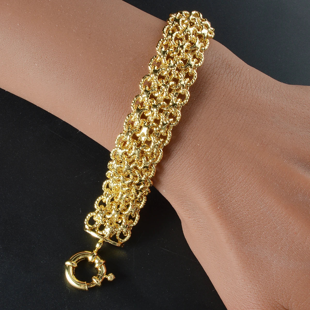 New 18MM Wide Copper Chain Bracelet Unisex 18K Gold Plated Wristband Miami Sidewalk Bracelet Punk Hip Hop Jewelry Party Gift