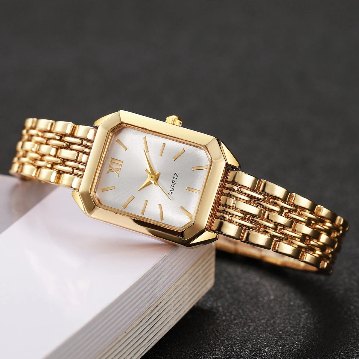 2PCS/Set Fashion Square Women Quartz Watch Elegant Ladies Wristwatches Rhinestone Bracelet Set Reloj Mujer Clock (Without Box)