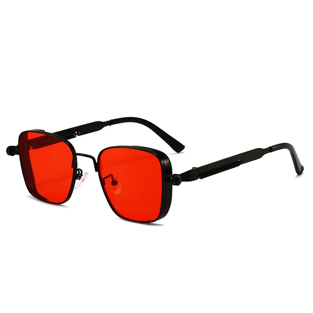 Men Driving Sunglasses Vintage Steampunk Square Sunglasses Metal Frame with Spring Hinges Women Eyepiece Trendy Driver Glasses