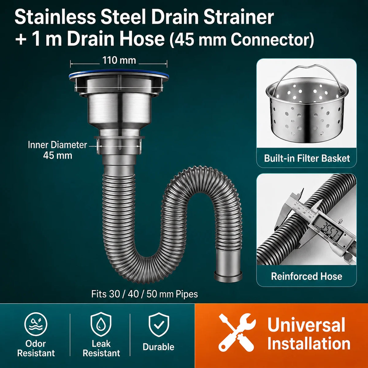 Universal Flexible Kitchen Sink Drain Pipe Anti-Odor Sewer Hose Extension Tube for Mop Pool Laundry Sink Accessories