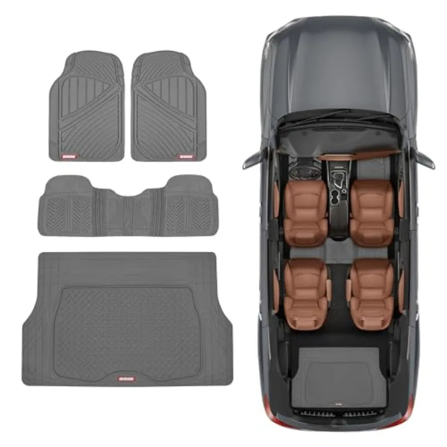 FlexTough Performance All Weather Rubber Car Floor Mats with Cargo Liner Full Set Front and Rear Odorless Floor Mats for Cars T