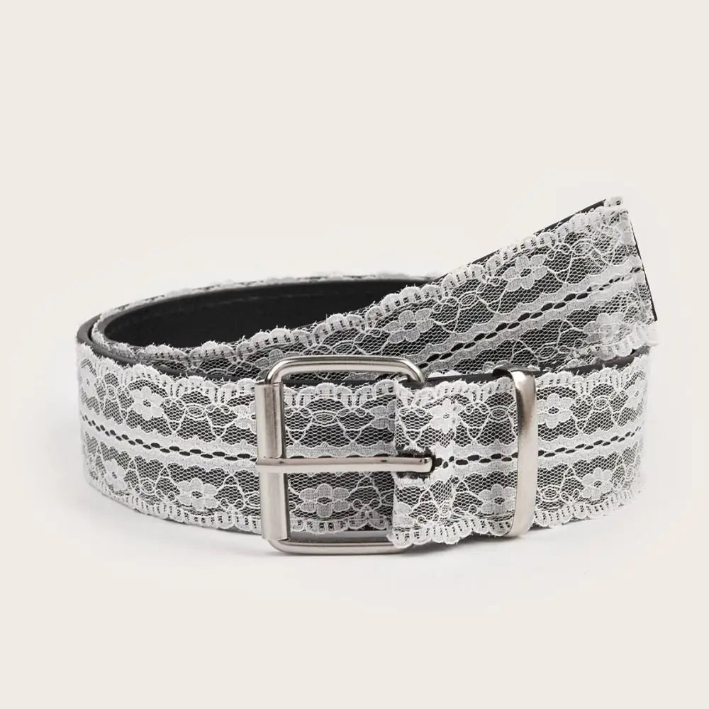 Elegant Beautiful Lace Waist Belt White Floral Leather Lace Waistband Decor Accessory Gift Casual Waist Strap All-match