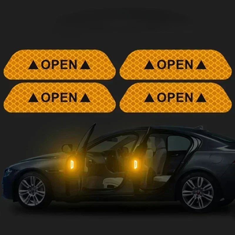 4PCS Reflective Car Door Sticker Safety Opening Warning Reflector Tape Decal Car Exterior Interior Reflector Sticker Amagi