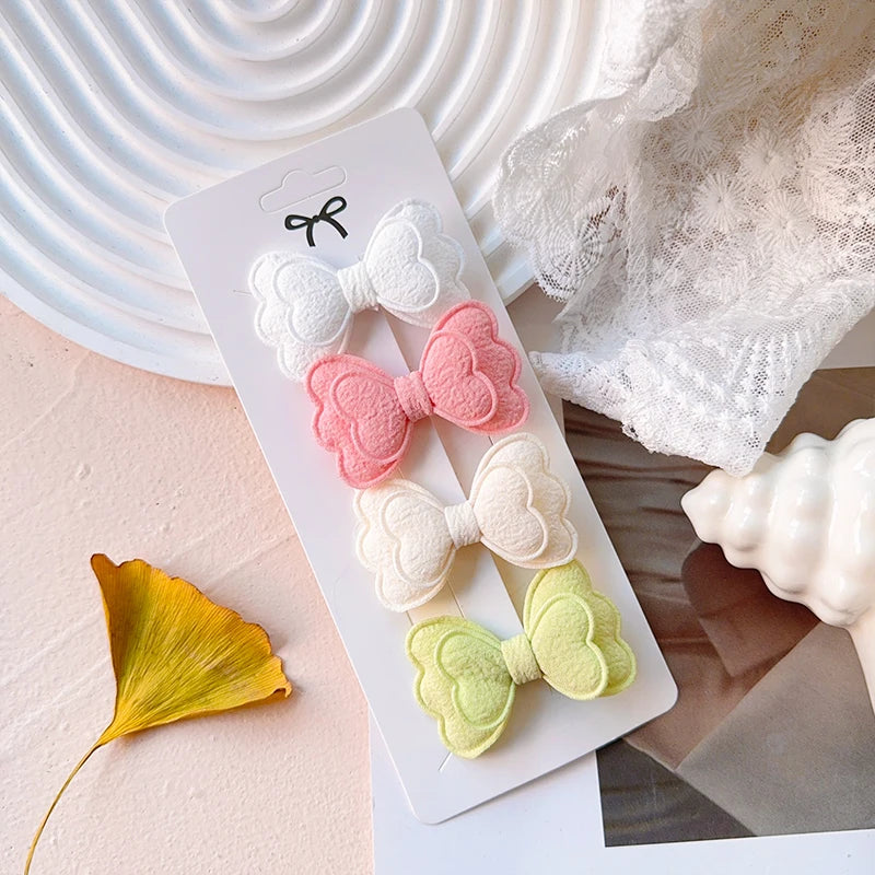 3/4/10Pcs Hot Sale Candy Color Hair Bows Clip Girls Double Layered Bow Cute Kid Bangs Hair Pin Cotton Safe Baby Hair Accessories
