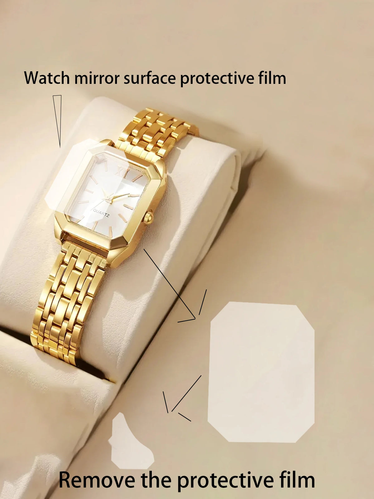 Ladies Quartz Watch Set with Hollow out Jewelry - Stainless Steel Band Bracelet Necklace Ring Trio Perfect Festive Gift Set