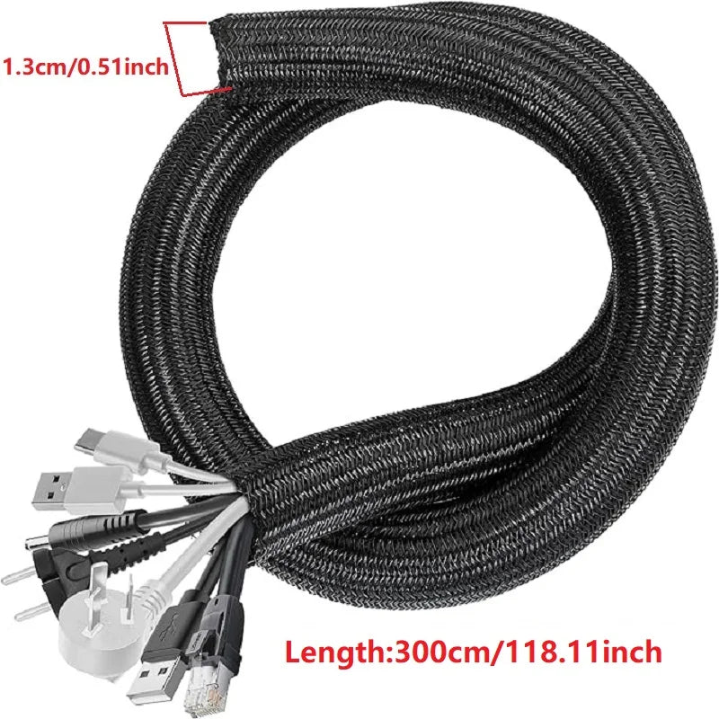 1M 3M 5M Braided Cable Sleeve PET Nylon Wrapping Cable Casing Cable Sleeves Wire for Desk PC TV Wire Protector Cable Wrap Cover