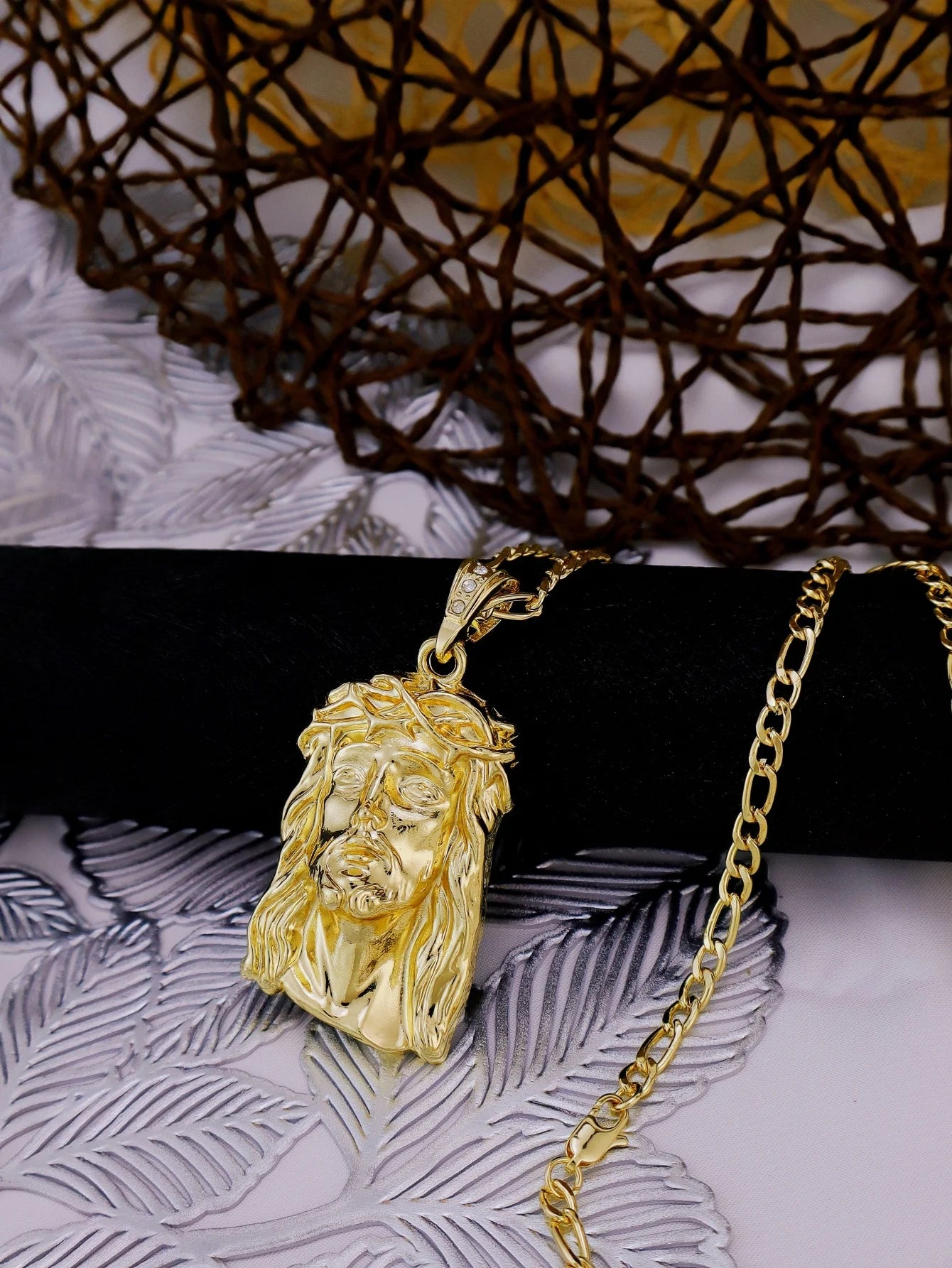 6 Sizes Hip Hop Punk Style God Jesus Head Deluxe Gold Plated Pendant Collar Necklace Figaro Chain Men Women Jewelry