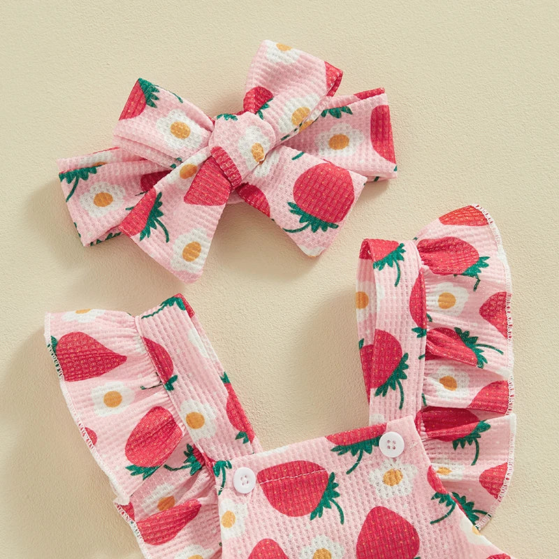 Citgeett Summer Infant Baby Girls Bodysuit and Headband Flower Print Fly Sleeve Jumpsuit Casual Clothes