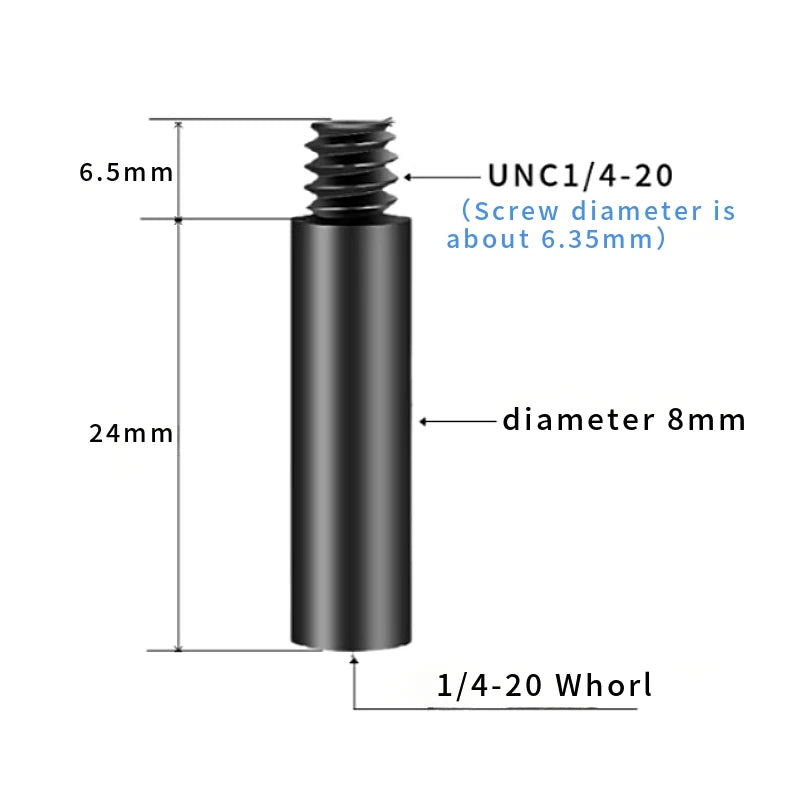 24mm/44mm/70mm/94mm Extension Rod 1/4" Female Bottom 1/4" Male Top Poles Tripods Extenders for Tripods, Motorcycle Stand