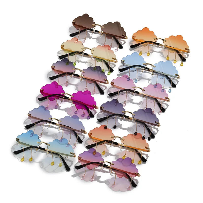 Shades Funny Cloud Shaped Men and Women Disco Glasses Clouds Tassel Sunglasses Rimless Sunglasses Steampunk Sunglasses