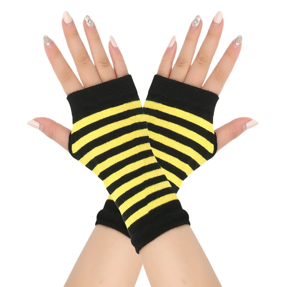 1pair Winter Autumn Women Warm Fingerless Knitted Gloves Solid Color Stretch Mittens Exposed Finger Short Gloves
