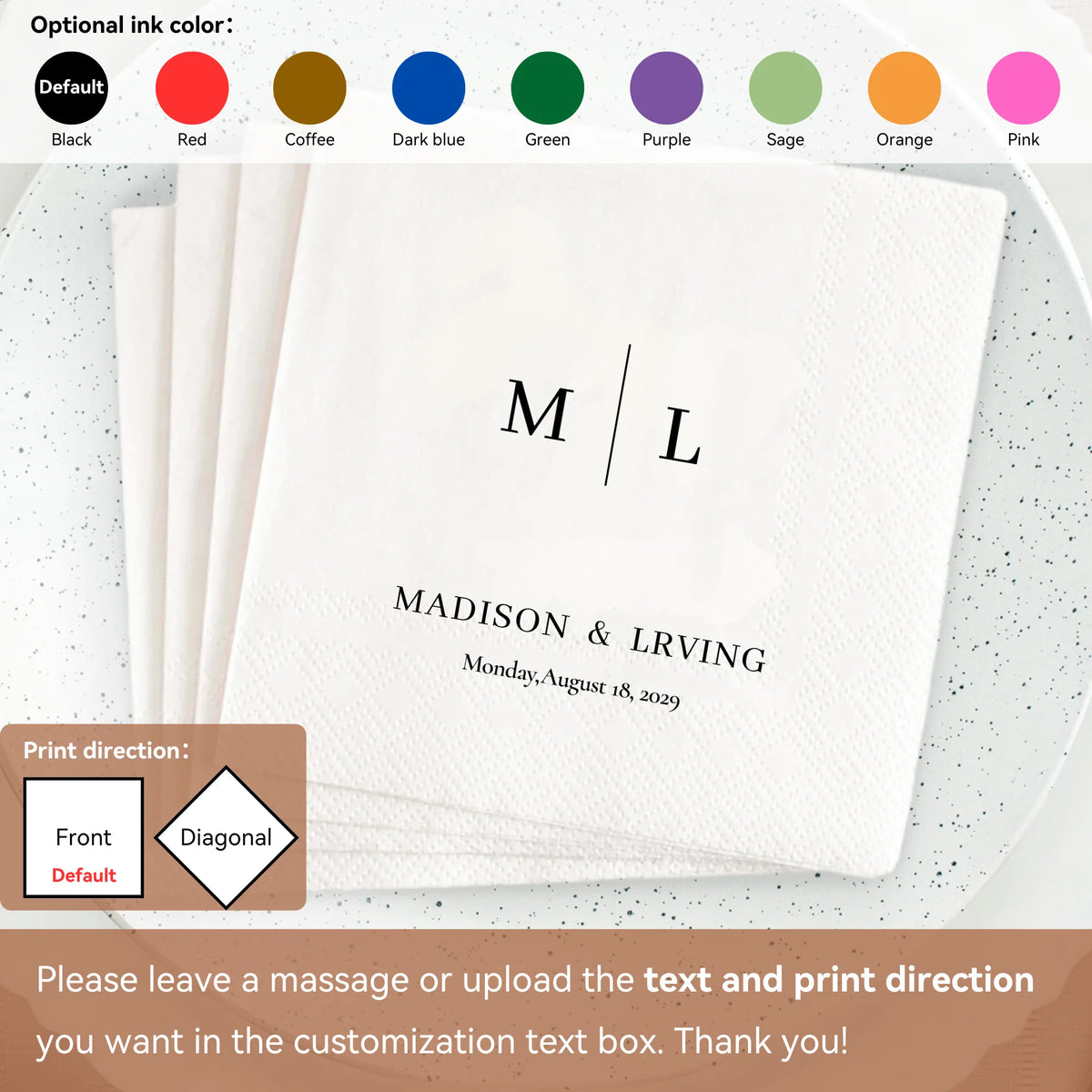 Personalized Paper Napkins for Wedding Custom Napkins of Your Text 50-500pcs Disposable Napkins for Cocktail Party Hen Party