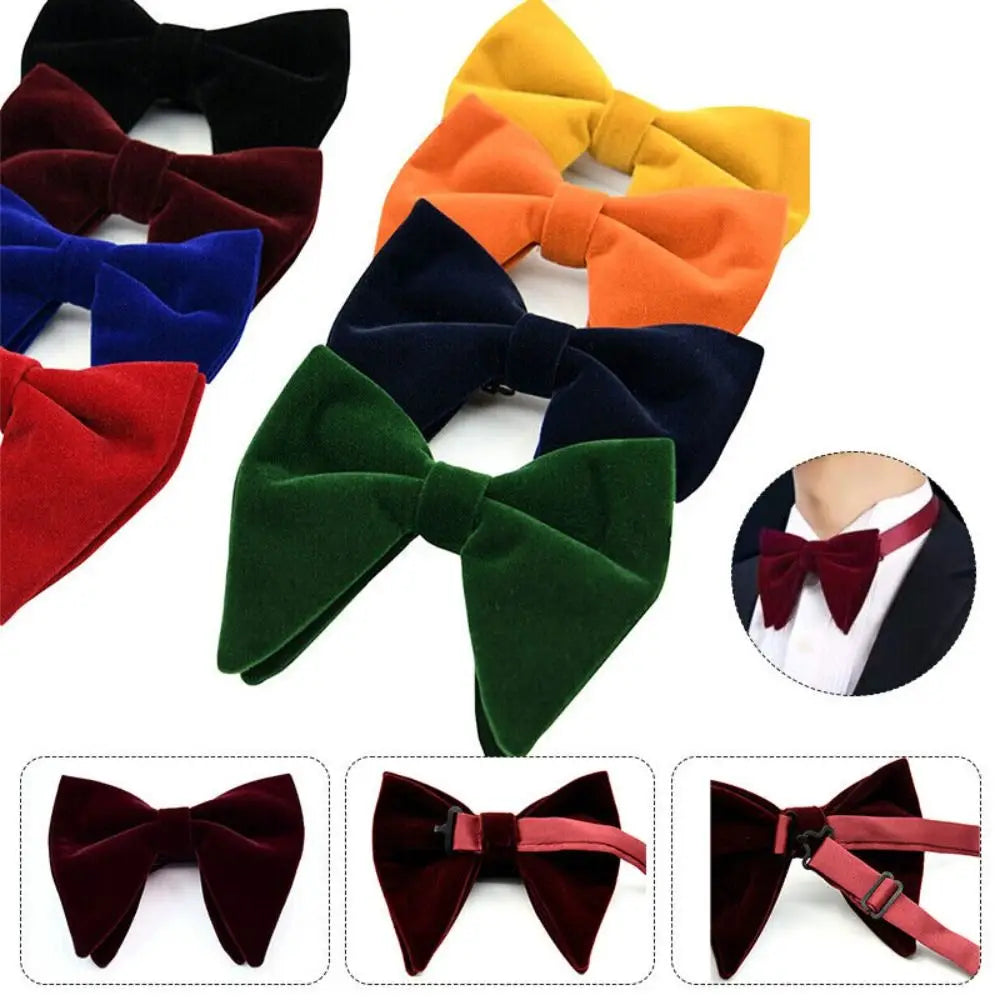 High Quality Oversized Bow Tie Solid Color Bowtie Adjustable Necktie Velvet Men Big Bow Tie Wedding Party Tuxedo
